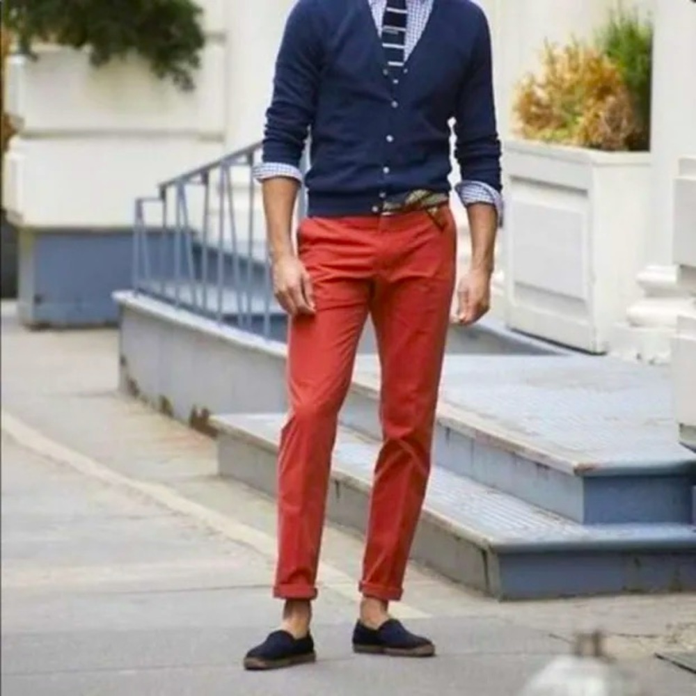 Mizzen + Main Mens Red Regular Fit Flat Front Business Dress Trouser Pants